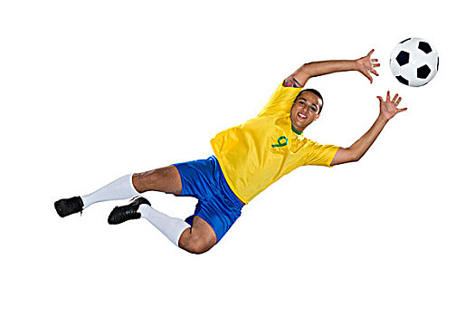 巴西人,球员,跳跃,黄色,蓝色