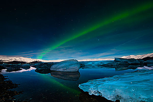 大块,冰,水,蓝色,钟点,极光,杰古沙龙湖,湖,冰岛,欧洲