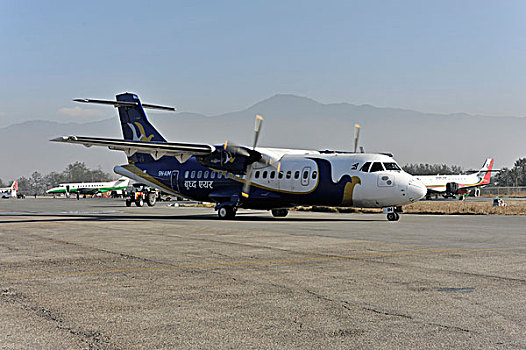 飞机,喜玛拉雅,全景,飞行,加德满都,机场,尼泊尔,亚洲