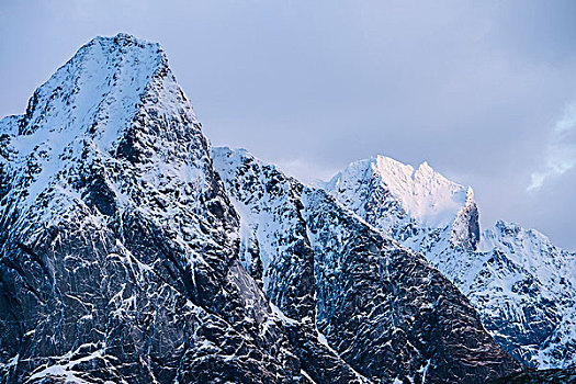 风景,雪山,乌云,瑞恩,罗弗敦群岛,挪威