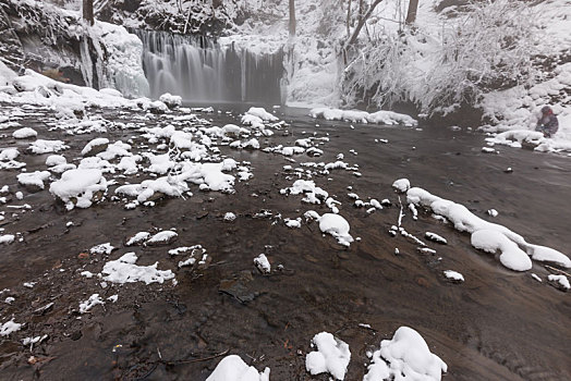 冬季长白山的雪地树林冰河