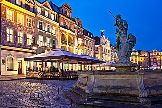 喷泉,老城广场,波兰,城市,波兹南