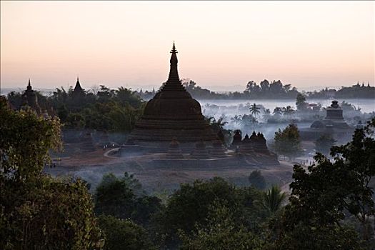 缅甸,烟,历史,庙宇,黄昏,风格,世纪