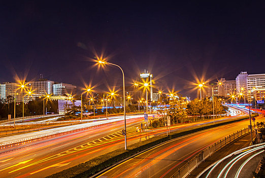 北京立交桥夜景,车流