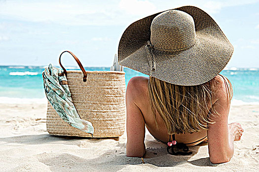 女人,躺着,沙滩,石榴汁糖浆,岛屿