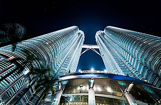 双子塔,光亮,夜晚,仰视,马来西亚