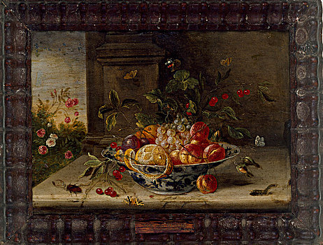 装饰,静物,构图,瓷器,碗,水果,昆虫,17世纪中期,艺术家