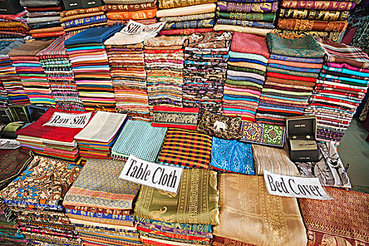 柬埔寨,收获,老,市场,材质,丝绸,店