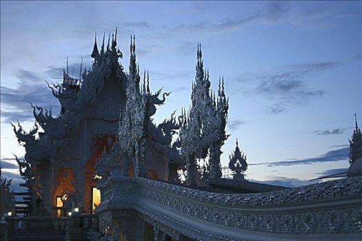 剪影,庙宇,寺院,清莱,泰国