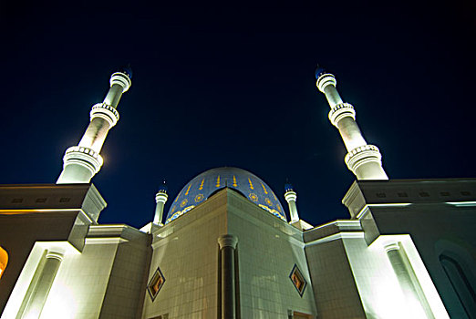 土库曼斯坦,发光,清真寺,夜晚