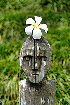 巴厘岛,快照,简单,装饰,木,雕刻,人像,鸡蛋花,花,头部,印度尼西亚,东南亚,亚洲