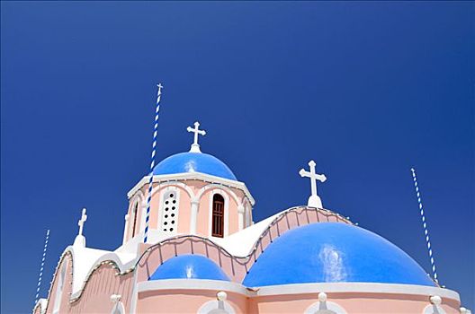 粉色,希腊,教堂,蓝色,圆顶,锡拉岛,基克拉迪群岛,欧洲