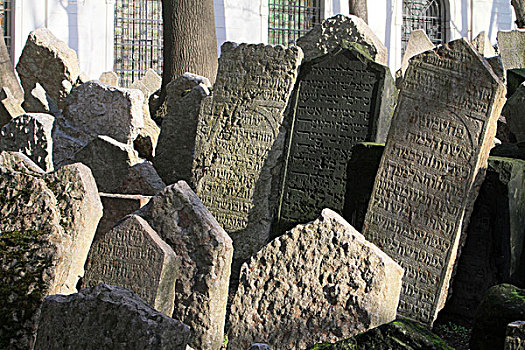 犹太,铭刻,雕刻,墓碑,墓地,布拉格,捷克共和国
