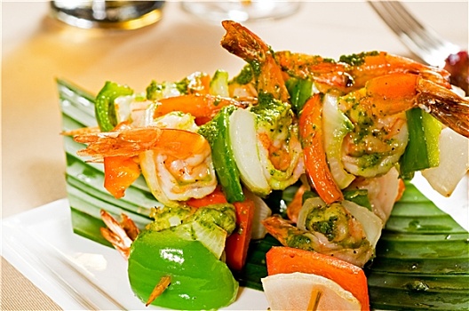 虾,蔬菜,扦子