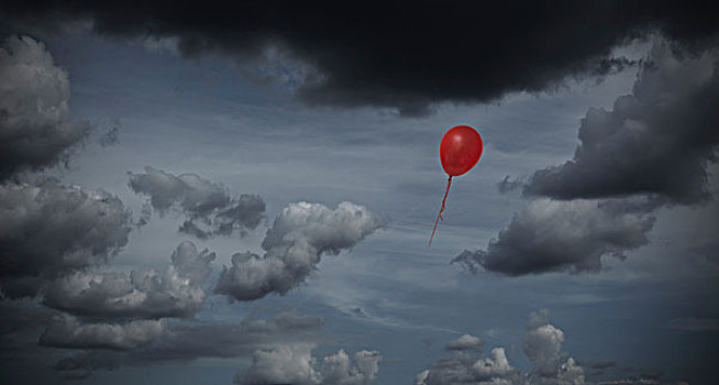 红色,气球,漂浮,暗色,天空