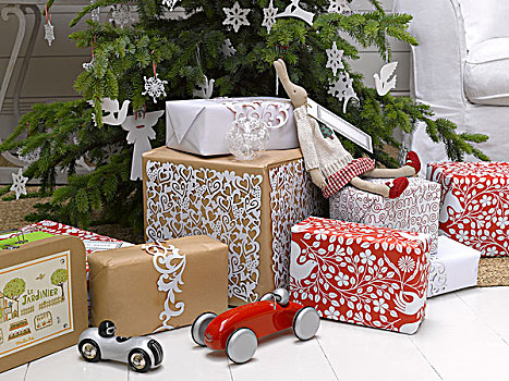 安放,礼物,圣诞树,白色,装饰