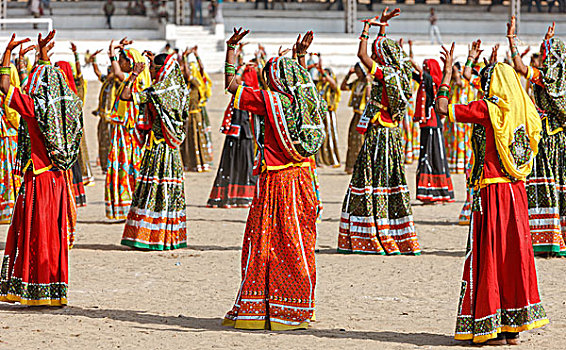 印度,女孩,彩色,种族,衣服,跳舞,普什卡,拉贾斯坦邦,亚洲