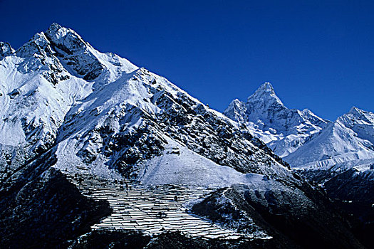 尼泊尔,喜马拉雅山,区域,雪地,乡村,远景,右边