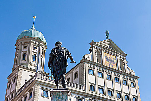 喷泉,正面,市政厅,广场,巴伐利亚,德国,欧洲