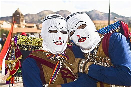 肖像,两个人,穿,传统服装,库斯科市,秘鲁