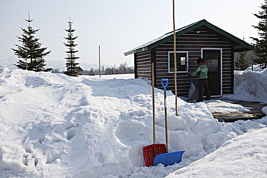 雪,正面,屋舍