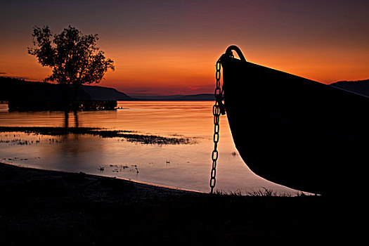 日落,划桨船,康士坦茨湖,湖,巴登符腾堡,德国,欧洲
