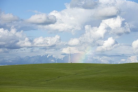 彩虹,广播塔,草地,蒙古,中国