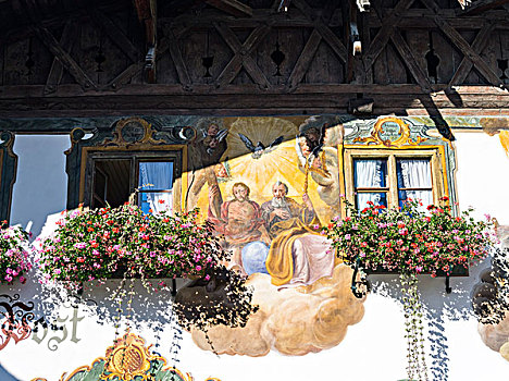乡村,传统,壁画,巴伐利亚,德国,大幅,尺寸