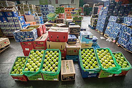 盒子,青苹果,农产品,新鲜,市场,比勒陀利亚,南非