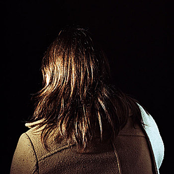 头像,背影,年轻,女人,长,褐色,头发,外套,白色,围巾,工作室,法国,2007年