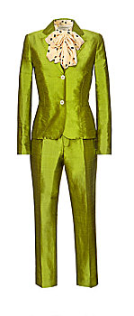 特写,绿色,丝绸,外套,裤子,白色背景,背景