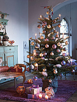 装饰,圣诞树,礼物,地板,郊区住宅,别墅