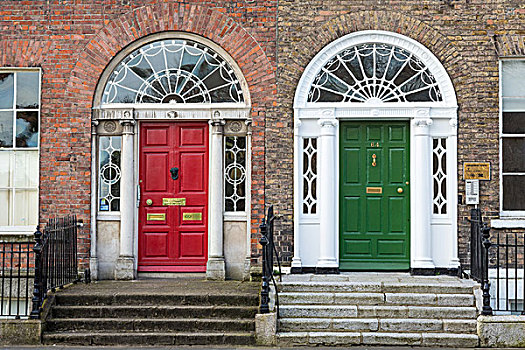 乔治时期风格,红色,绿色,门,都柏林,爱尔兰,欧洲