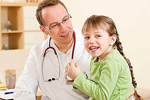 医生,儿科医生,孩子,病人,练习,检查,听诊器,友好,亮光,气氛