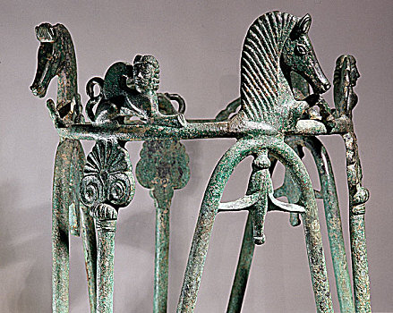 青铜,香炉,站立,马,头部,狮身人面像,意大利,八世纪
