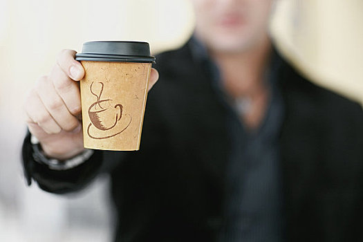 特写,男人,手,展示,咖啡杯