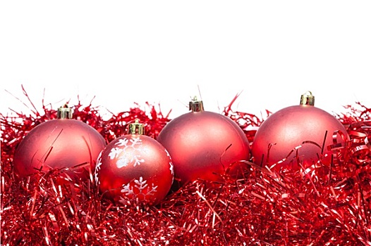 四个,红色,圣诞节,彩球,闪亮装饰物,隔绝