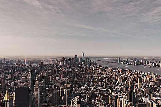 建筑,曼哈顿,河,天空,风景,帝国大厦,纽约,美国