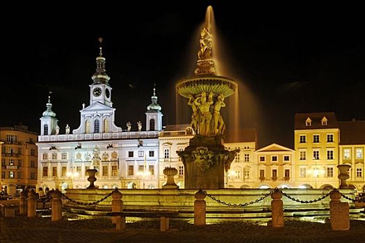 喷泉,历史,老城,布杰约维采,南,波希米亚,捷克共和国