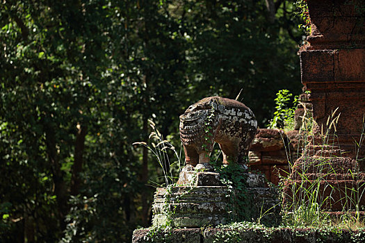柬埔寨吴哥通王城空中宫殿精美的石雕