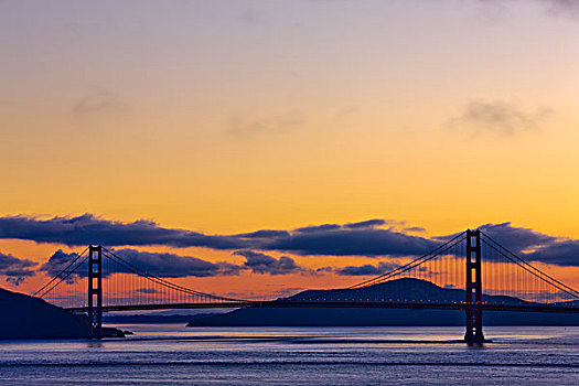 吊桥,黎明,金门大桥,旧金山湾,旧金山,加利福尼亚,美国