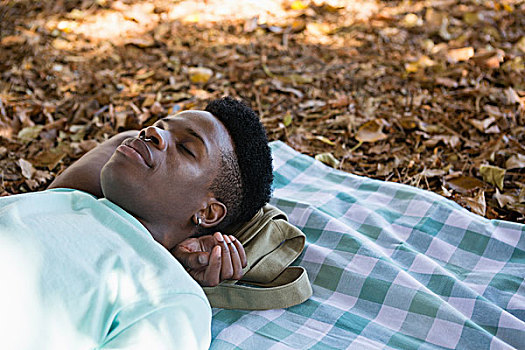 男青年,睡觉,野餐毯,公园