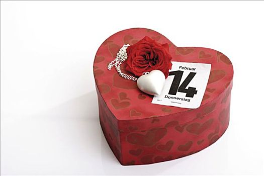 心形,纸板,礼盒,项链,红玫瑰,情人节,日历