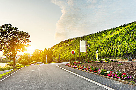 日出,山,风景,空,乡村道路