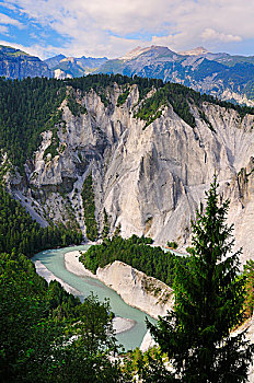石灰石,悬崖,河,弯曲,山谷,靠近,瑞士,欧洲