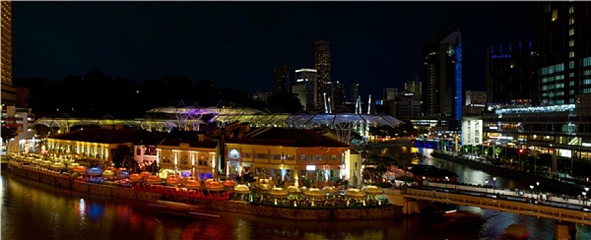 克拉码头,新加坡,夜景,全景