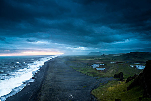 生动,云,黑色,沙滩,靠近,戴尔赫拉伊,南海岸,南方,区域,冰岛,欧洲