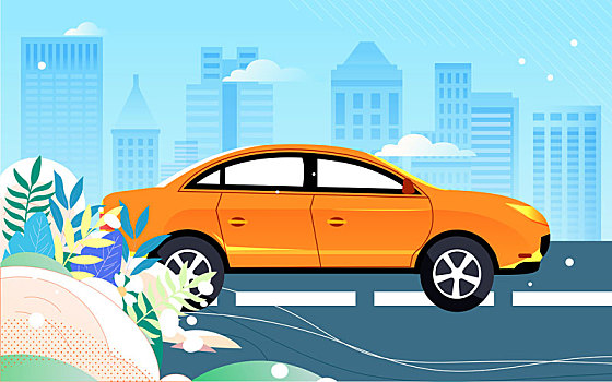 车险海报汽车事故交通安全保险保单城市插画