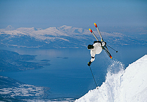 滑雪,中间,跳跃,挪威