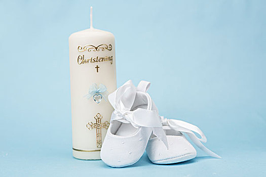 洗礼仪式,蜡烛,男孩,白色,婴儿鞋